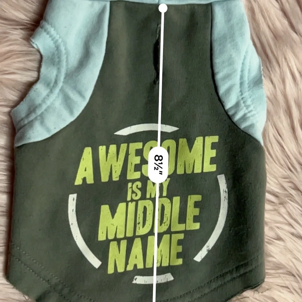 Grey Blue Green Hoodie Sweatershirt AWESOME IS MY MIDDLE NAME Pet Dog S